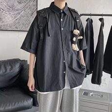 W476-P36字母印花长袖衬衫港风宽松上衣，男装衬衫，星座911-1