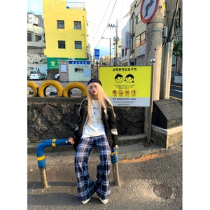 【有货】G11LL-特P40美式复古蓝色格子裤子男女秋冬新款加绒裤图片