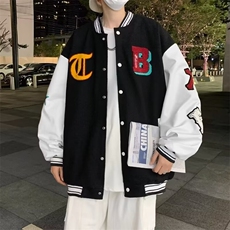棒球领宽松休闲毛巾绣毛呢拼皮黑蓝绿咖啡M-3XLJ502，男装夹克，星座1116A-1（原606A）