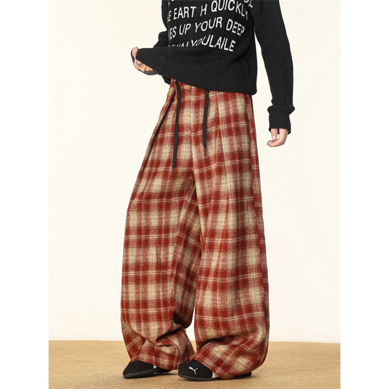 现货ZK8056-特批45控78重磅美式磨毛格子阔腿垂感直筒大码休闲裤，男装休闲裤，电商A059