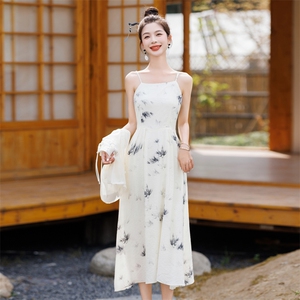 洋气时尚套装女2024夏季新款女装复古名族风吊带连衣裙两件套现货图片