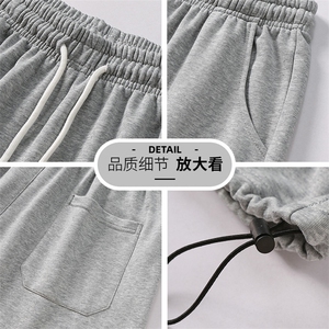 高品质秋冬新款休闲裤男宽松直筒裤纯色束脚加绒卫裤图片