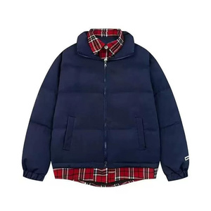 高质量【可二开压图】美式假两件格子棉服外套情侣棉衣MZ2208-P85图片