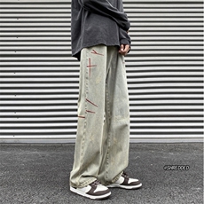 26春季新款设计感泥巴黄牛仔裤磨毛复古裤子B315-K23414-p55控68，男装牛仔裤，电商B315