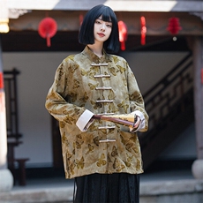 新中式风（蝴蝶）轻奢潮中式扎染植绒麻衬衫印花唐装男女款，男装衬衫，星座305A（原312A-1）