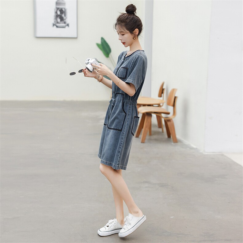 时尚显瘦牛仔连体裤女夏季新款宽松高腰短袖休闲裤百搭学生装,女装连体裤,秋水欣儿