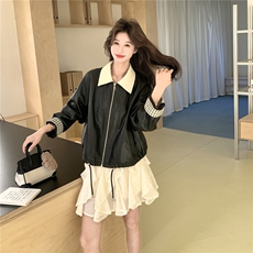新款现货，拼接皮衣外套2C093-6692-P165-K268，女装短外套，2C093