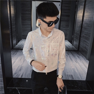 5秋季长袖衬衫社会精神小伙亮色发型师潮男衬衣C301B-CS33图片