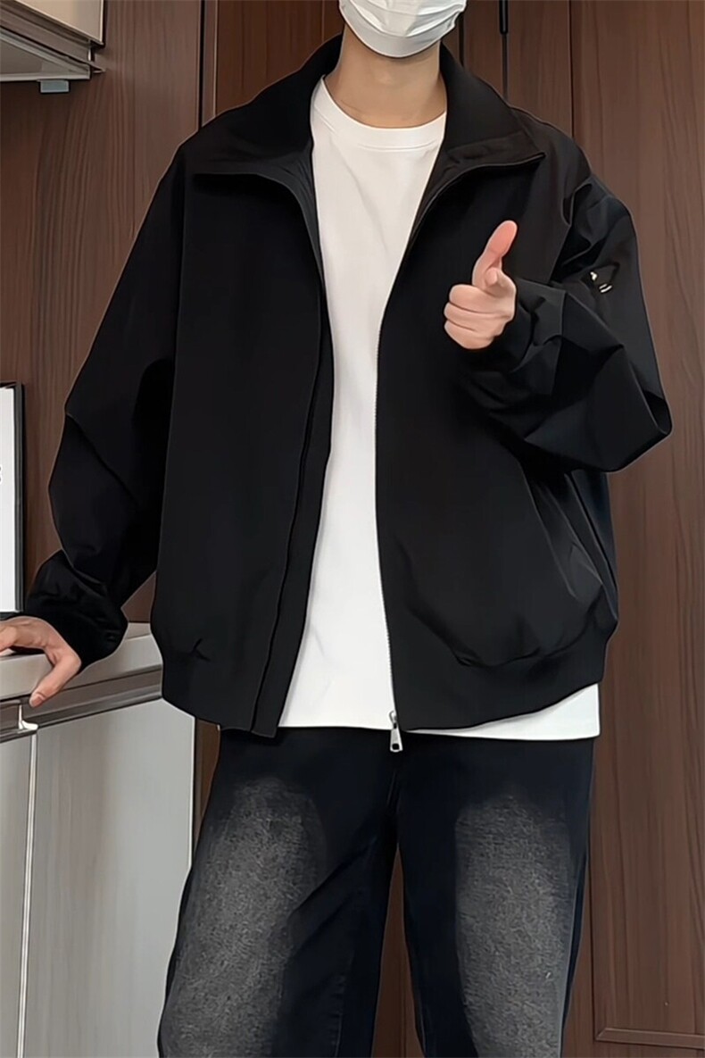 JK5018/P65春装新款纯色个性短款设计立领飞行员夹克男潮流外套,男装夹克,电商A141