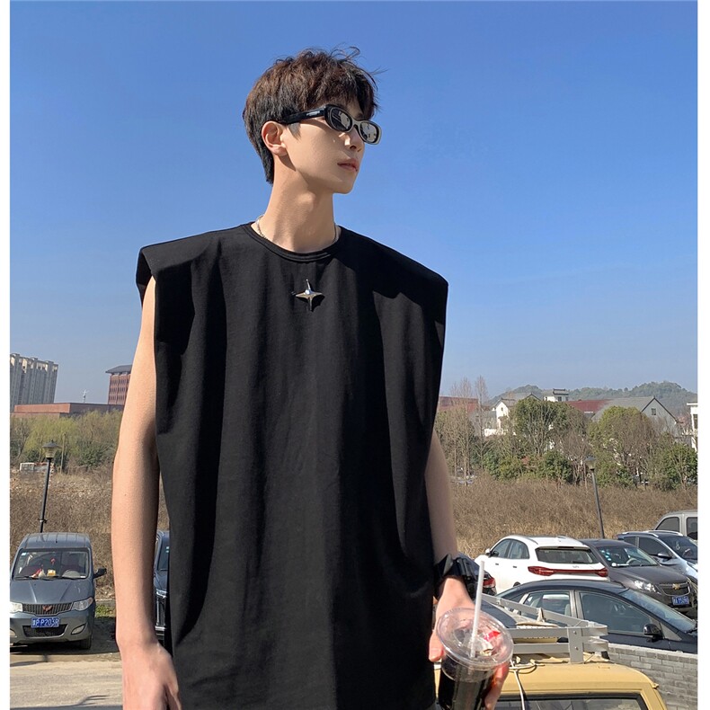 美式垫肩背心男大码四角星无袖短袖T恤男BX8764P25控39，男装背心/马甲，星座226-1