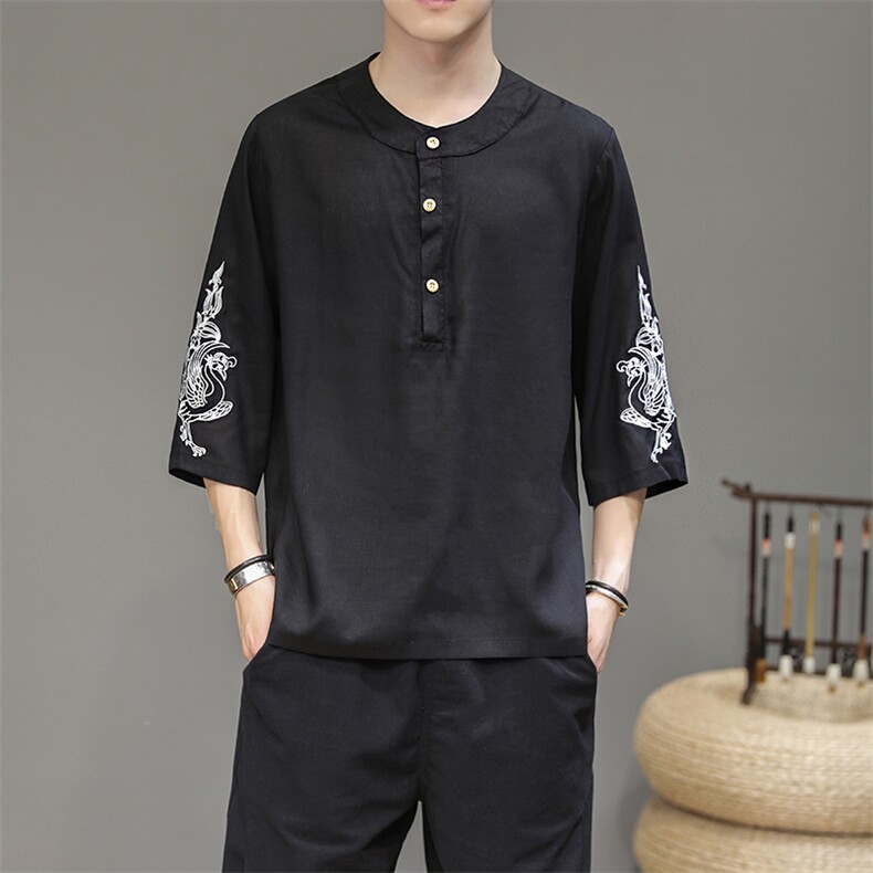 亚麻布夏季中国风汉服衬衫小立领刺绣大码差价QT4029-T2059-P55,男装衬衫,电商A021
