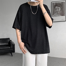8XL-M特大码短T恤泡泡袖肌理感冰丝短袖衬衫上衣五分袖DX322P25，男装T恤，电商D206-1
