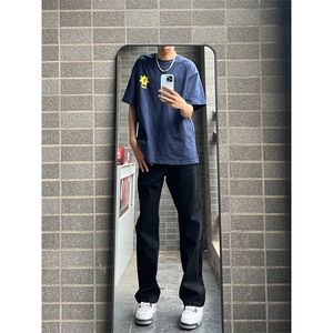 K1789～P55控78有货（自家图）烟灰水泥色牛仔裤男夏季美式微喇裤图片