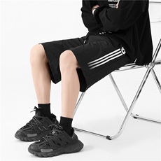 抖音品质夏季新款潮条纹印花宽松休闲短裤B315-K24177-特p30控58，男装牛仔裤，电商B315