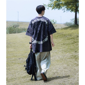 港风满身印花设计短袖T恤男休闲大码情侣短袖T恤DT77017P38控58图片