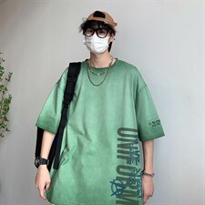 新款短袖港风模特潮牌纯棉手感落肩宽松胖子T恤TC3120-P33控48，男装T恤，星座717