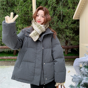 新款 格子连帽短款羽绒服 90绒 AD965-P315K478图片