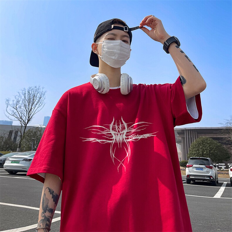 抖音得物二开现货供应220克夏装重磅美式高街宽松短袖t恤MT71,男装T恤,电商A486-1