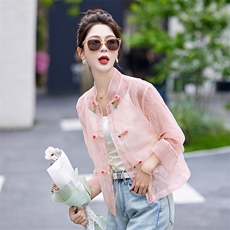 白色小香风蕾丝薄款外套女2024夏季新款新中式盘扣别致漂亮防晒衣，女装蕾丝衫/雪纺衫，依如秀(原杭风阁)