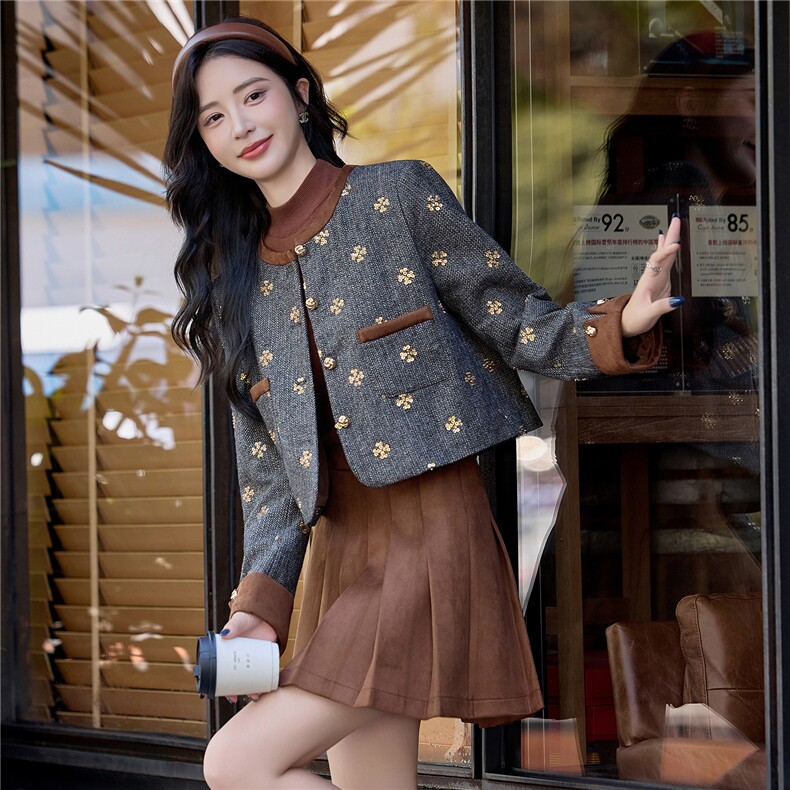 【bao款现货】2025秋装新款纯色幸运四叶草小香风法式套装裙,女装套装/套裙,众宇琦