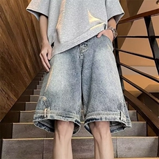 2024美式牛仔裤男款直筒短裤潮ND07P40，男装牛仔裤，星座1116-2