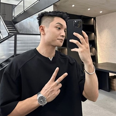 时尚穿搭显肩宽小V设计款2025夏季男士短袖T恤高级感简约宽松上衣，男装T恤，电商B212（原钱塘6029）