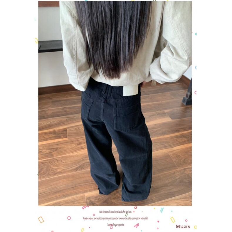 1506/QB2180/P51黑色高腰显瘦阔腿牛仔裤宽松弹力直筒松弛感长裤,男装牛仔裤,星座1506