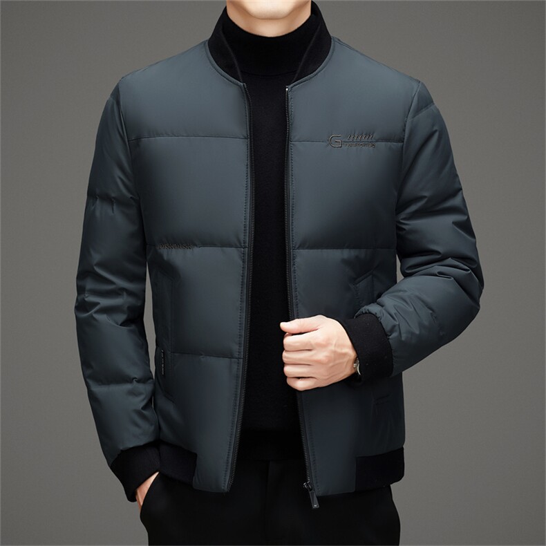 秋冬季男士白鸭绒羽绒服翻领保暖商务品质茄克外套休闲简约男装,男装羽绒服,钱塘6003（原4033）