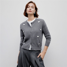 2025早秋新款圆领爱心单排扣山羊绒100%针织衫宽松百搭长袖上衣女，女装羊绒衫，阿舍尔精品