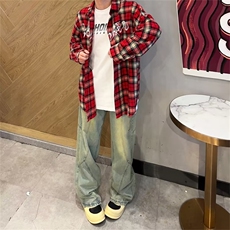 新款百搭慵懒风日系宽松型衬衫单排潮流多扣方领时尚长袖，男装衬衫，星座410-6（原星座1304-1）