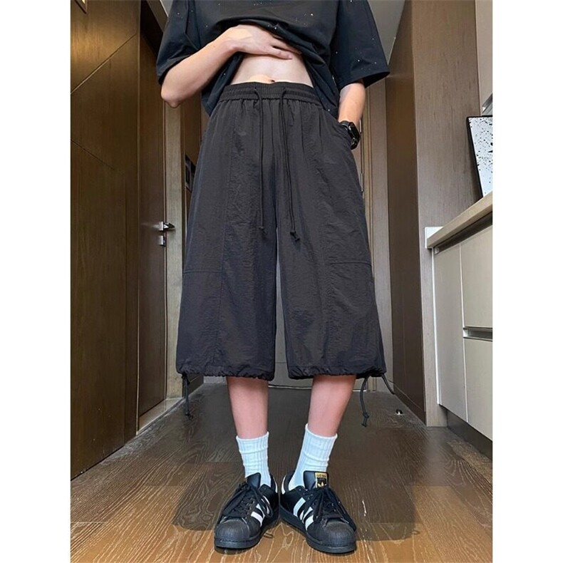 cleanfit黑色机能伞兵短裤男夏季速干工装裤子宽松阔腿尼龙七分裤,男装休闲裤,星座506A