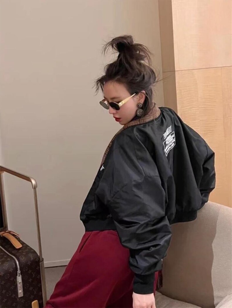 2023春季新款时尚休闲百搭气质宽松显瘦圆领短款外套,女装其它,L·H·X