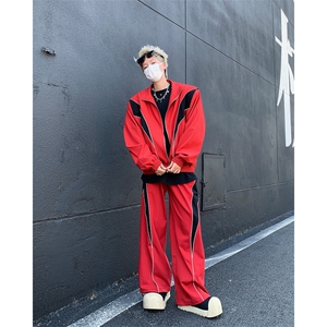 现货！25春季复古反光解构运动垫肩套装男TZ03-裤子p65衣服p98图片