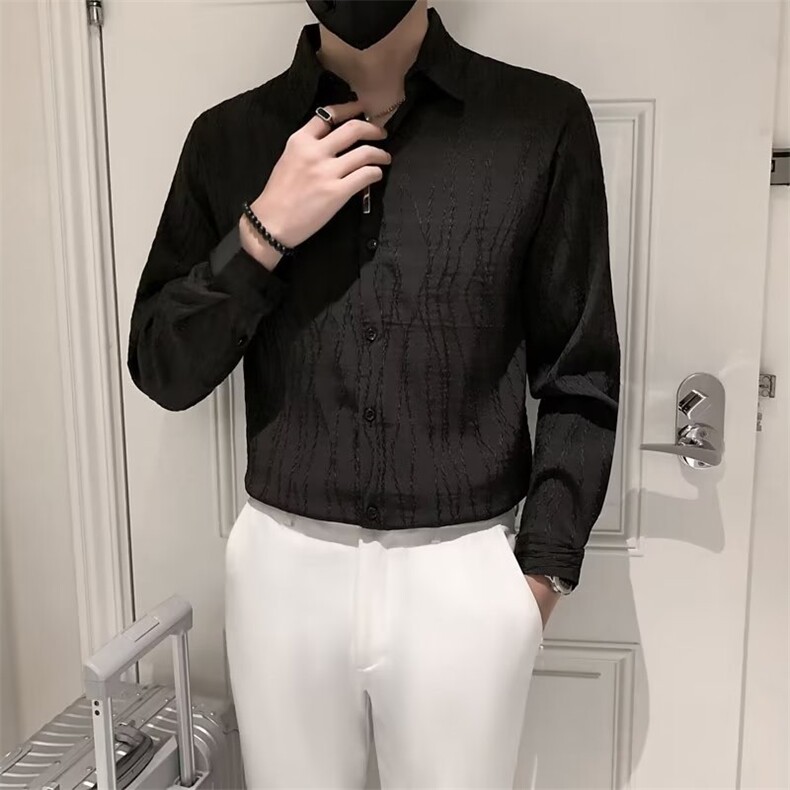 春夏高级感新款提花痞帅男士长袖衬衫男修身上衣CS306-P45,男装衬衫,星座1109-3