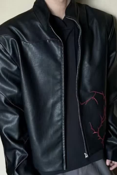 短款垫肩荆棘夹克外套男款美式高街立领棒球服机车服皮衣JKK18P80,男装夹克,电商D256-2(原A064-2)