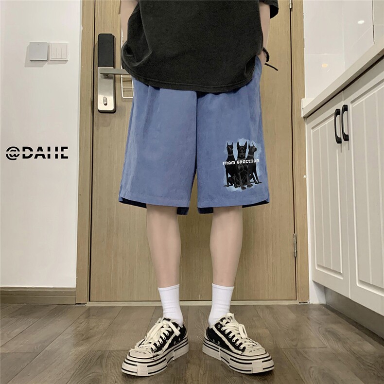 港风夏季新款宽松桃皮绒印花纯色运动裤男女短裤K6106P25控38,男装牛仔裤,电商A268A