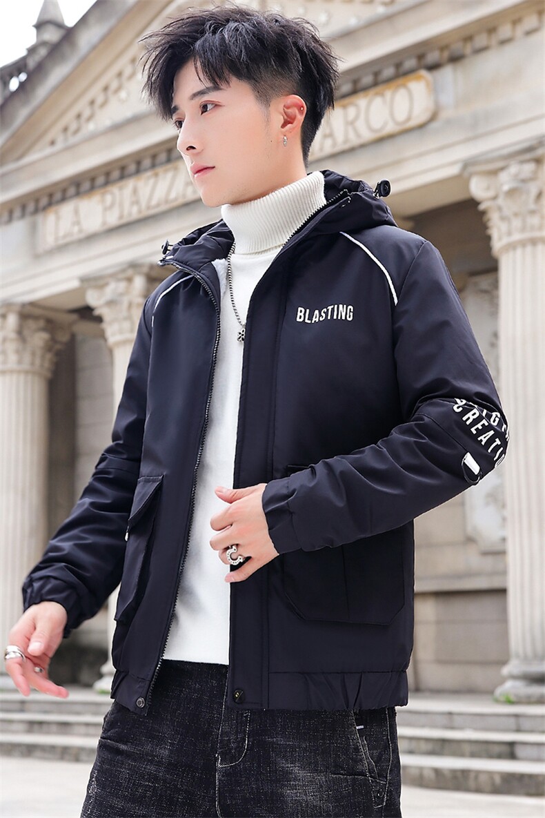 秋冬新款棉服男模特加厚夹克风衣保暖外套工装棉衣黑色862加绒,男装夹克,星座1207