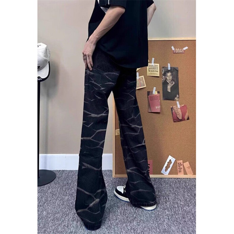 做旧波浪纹理直筒牛仔裤男vibe痞帅宽松百搭显瘦微喇叭裤N9053,男装牛仔裤,星座1116A（原606A-3）