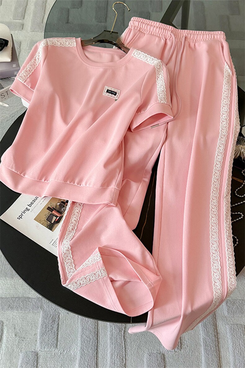 LILYMOST粉色高级感大码运动套装女夏季新款休闲时尚跑步两件套,女装套装/套裙,江南