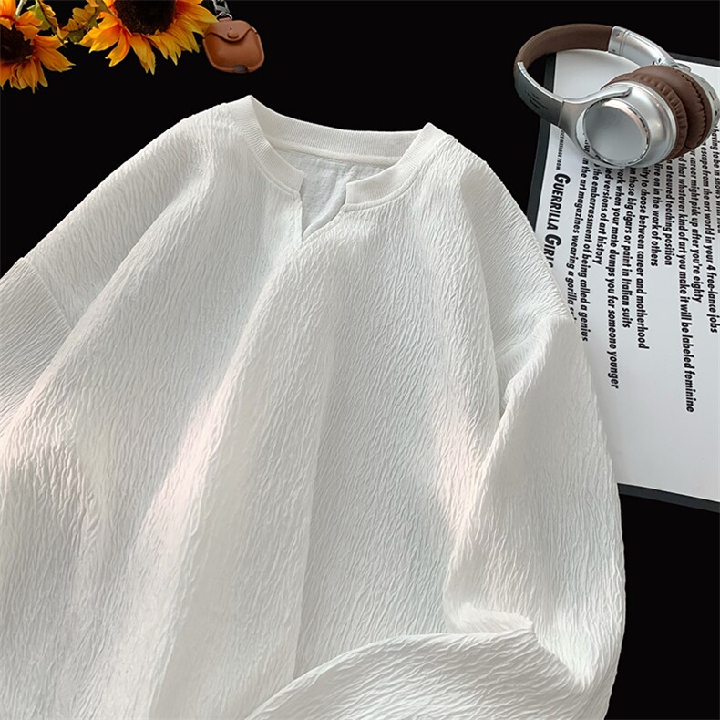 2026春季新款肌理感V领卫衣男潮流长袖T恤上衣T1704-特P20控48，男装T恤，电商A001