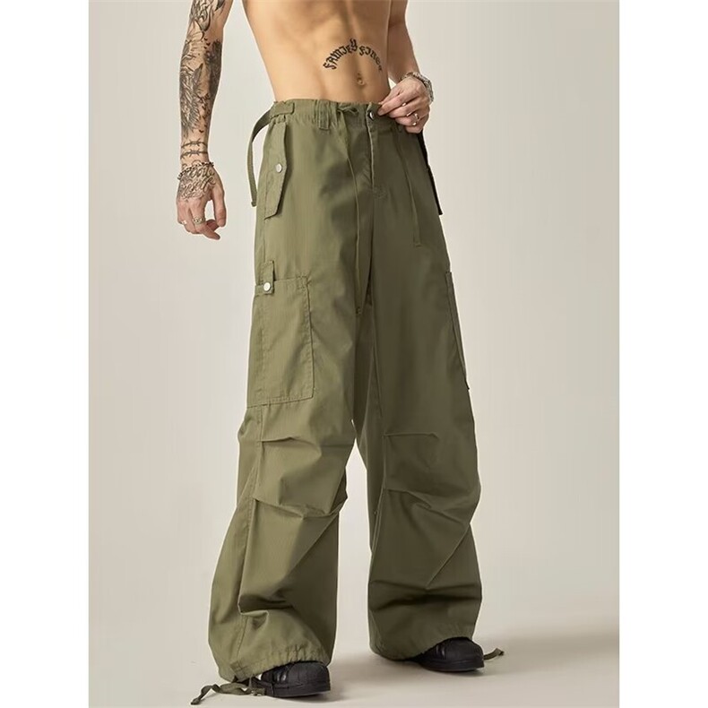 网络图现货美式男女情侣宽松工装裤直筒休闲薄款褶皱裤JG07-P48，男装工装外套，星座715-7