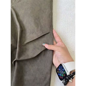 美式斜切休闲裤男高街美拉德咖啡色宽松阔腿牛仔裤513ACK2446P46图片