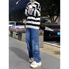 自家图，工装大口袋牛仔裤男秋冬微喇叭复古水洗裤子-KZA43-P68，男装牛仔裤，星座1007（原301D）