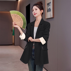 阔版宽松西装外套女2025春秋新款韩版设计感袖口撞色休闲西服上衣图片