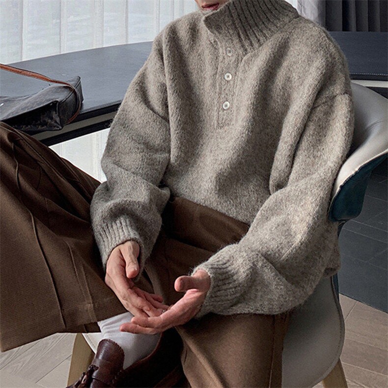 网图88119特P50男士高领加厚820克宽松毛衣纯色打底衫，男装T恤，电商D310B