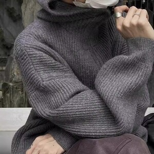 美式复古拉链连帽开衫毛衣男女春秋慵懒风休闲针织衫MYL108图片