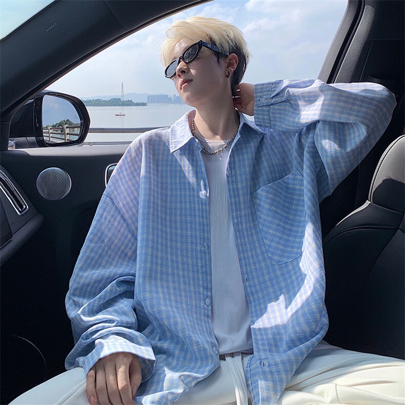 衬衫男秋季新款港风宽松格子长袖衬衫CS802-特P28图片