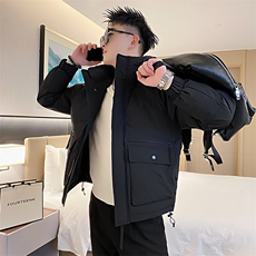 AY75/P138控178冬季社会小伙连帽工装口袋潮牌痞帅棉衣外套男黑首，男装棉衣，星座305B-1