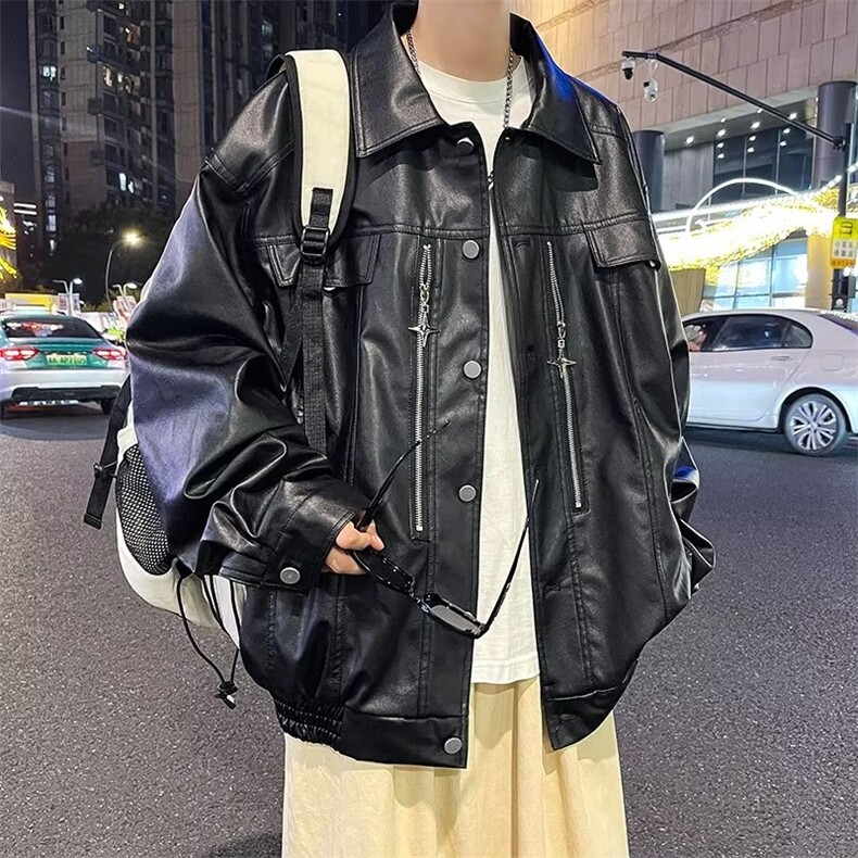 皮衣外套男高级感痞帅PU皮夹克美式复古机车服穿搭PY143P78,男装皮衣,星座410-2