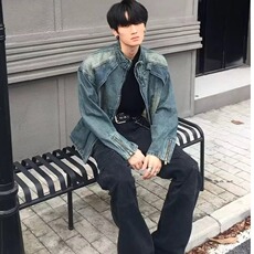早秋宽松做旧立领重磅解构牛仔外套男拉链夹克网图JKB20-p78有货，男装工装外套，星座302B